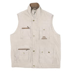 MODE MILLE Mens Beige Outdoor Jacket L Cotton Blend Woven Plain Zip Utility Vest