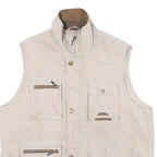 MODE MILLE Mens Beige Outdoor Jacket L Cotton Blend Woven Plain Zip Utility Vest