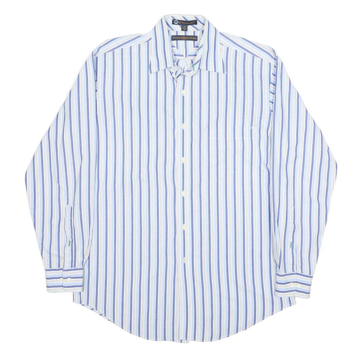 TOMMY HILFIGER Mens Blue & White Striped Shirt M Button Down Long Sleeve Cotton