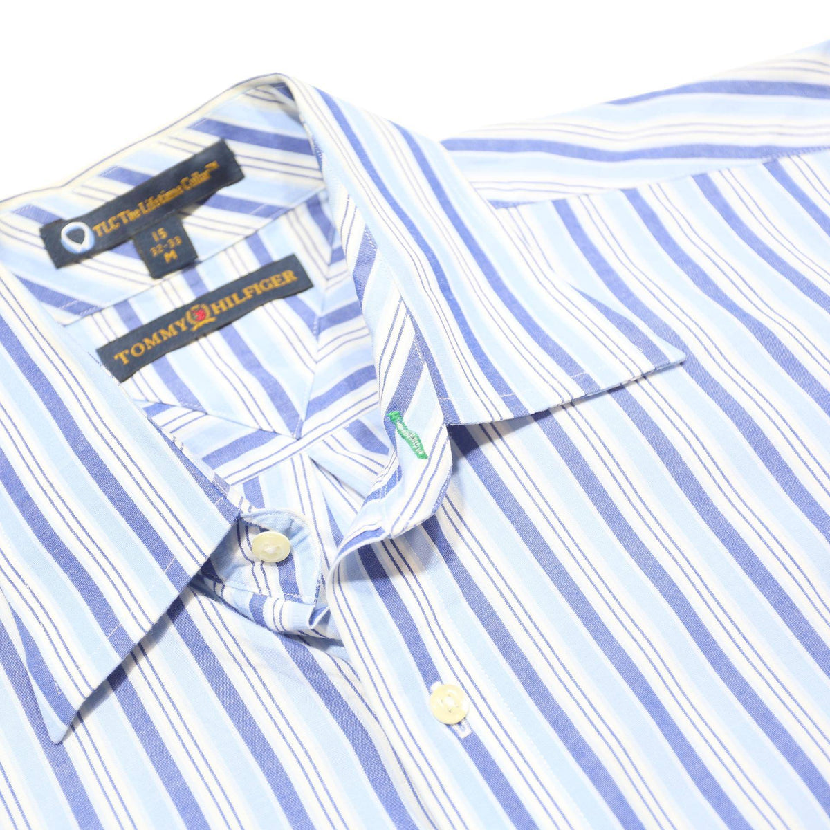 TOMMY HILFIGER Mens Blue & White Striped Shirt M Button Down Long Sleeve Cotton