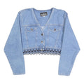 SWITCH Womens Blue Cotton Cropped Button Jacket M Lace Trim Vintage Style