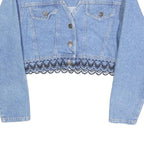 SWITCH Womens Blue Cotton Cropped Button Jacket M Lace Trim Vintage Style