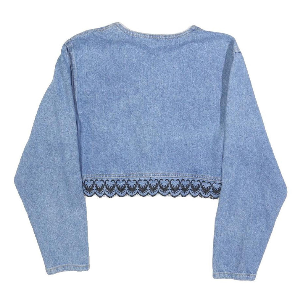 SWITCH Womens Blue Cotton Cropped Button Jacket M Lace Trim Vintage Style