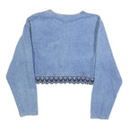 SWITCH Womens Blue Cotton Cropped Button Jacket M Lace Trim Vintage Style