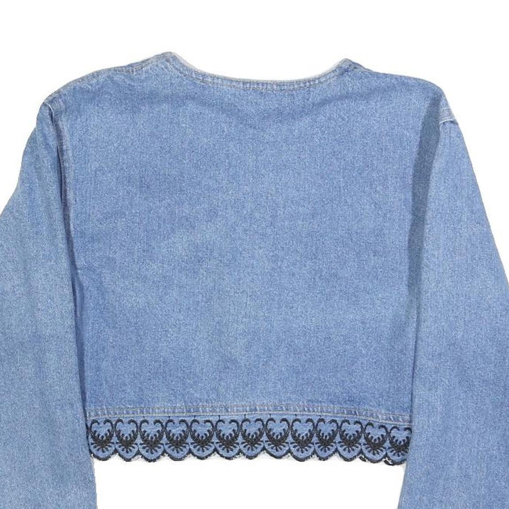 SWITCH Womens Blue Cotton Cropped Button Jacket M Lace Trim Vintage Style