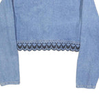 SWITCH Womens Blue Cotton Cropped Button Jacket M Lace Trim Vintage Style