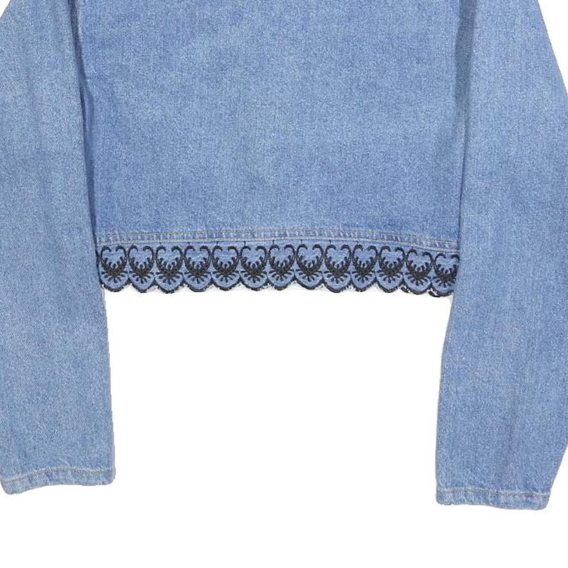 SWITCH Womens Blue Cotton Cropped Button Jacket M Lace Trim Vintage Style