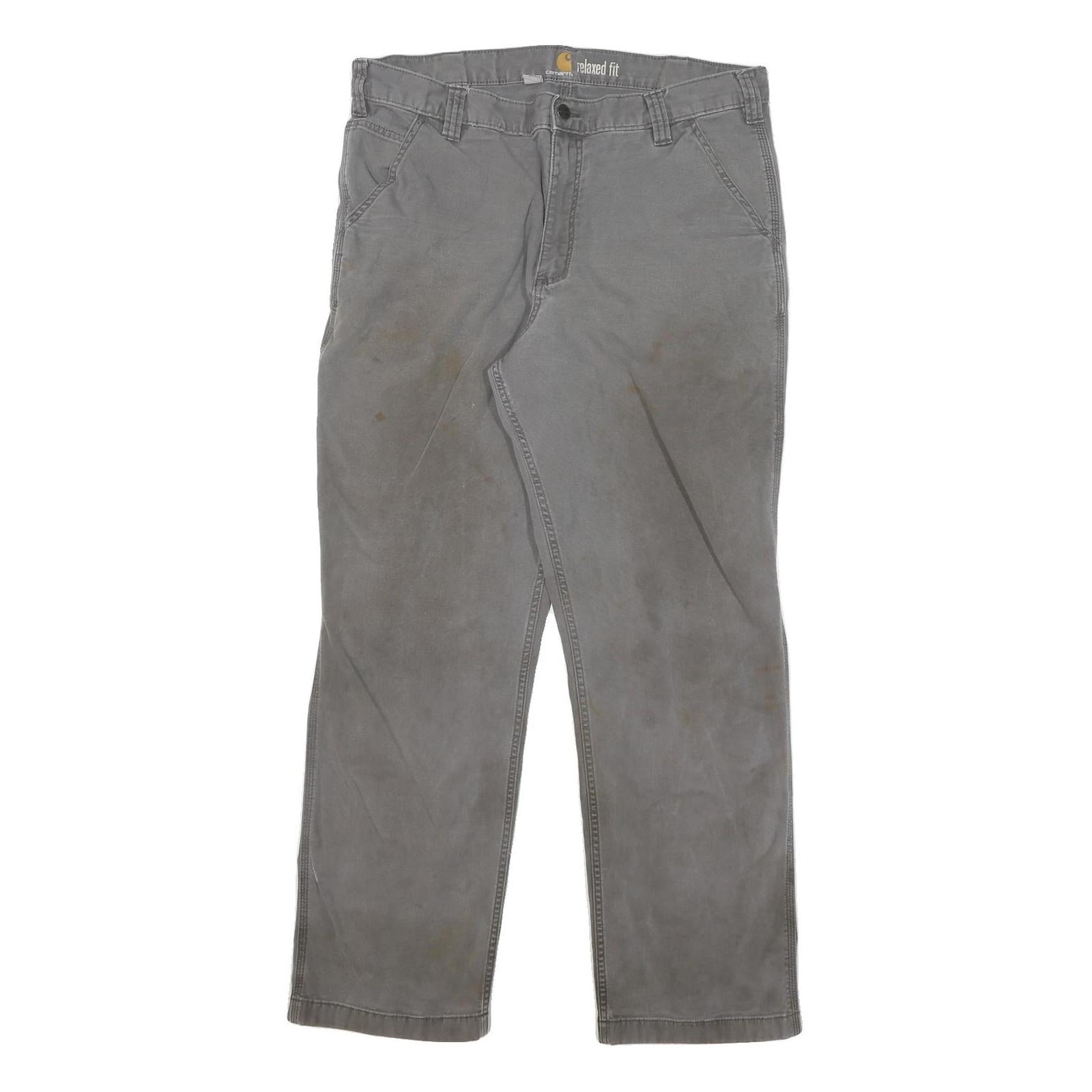 CARHARTT Mens Relaxed Fit Grey Cotton Blend Trousers W38 L32 Workwear Casual
