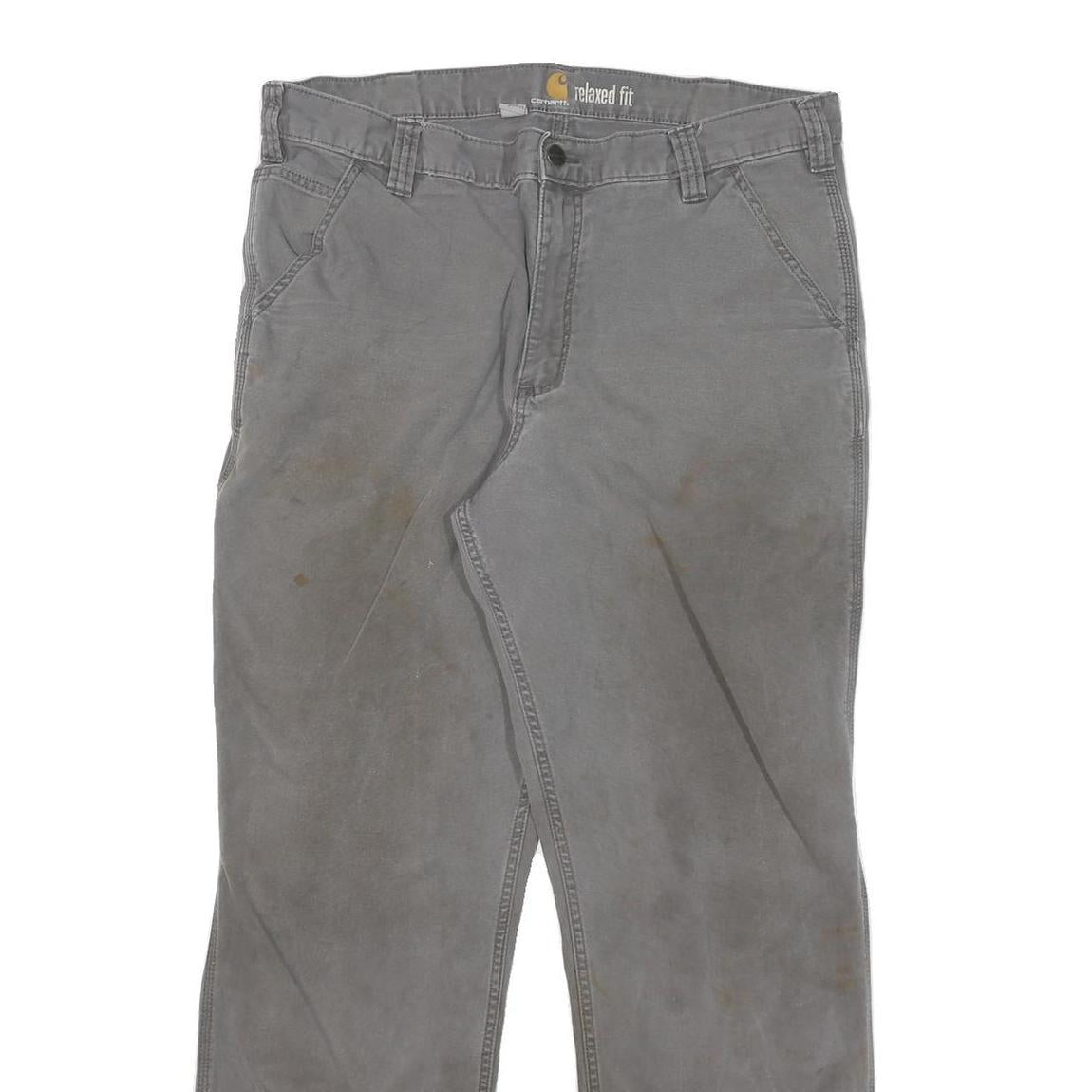 CARHARTT Mens Relaxed Fit Grey Cotton Blend Trousers W38 L32 Workwear Casual