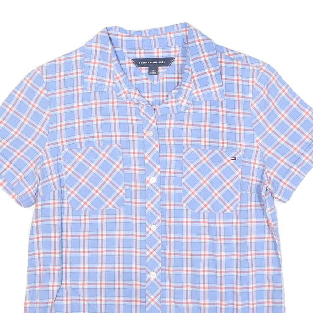 TOMMY HILFIGER Womens Blue & Red Check Shirt S Short Sleeve Cotton Blend