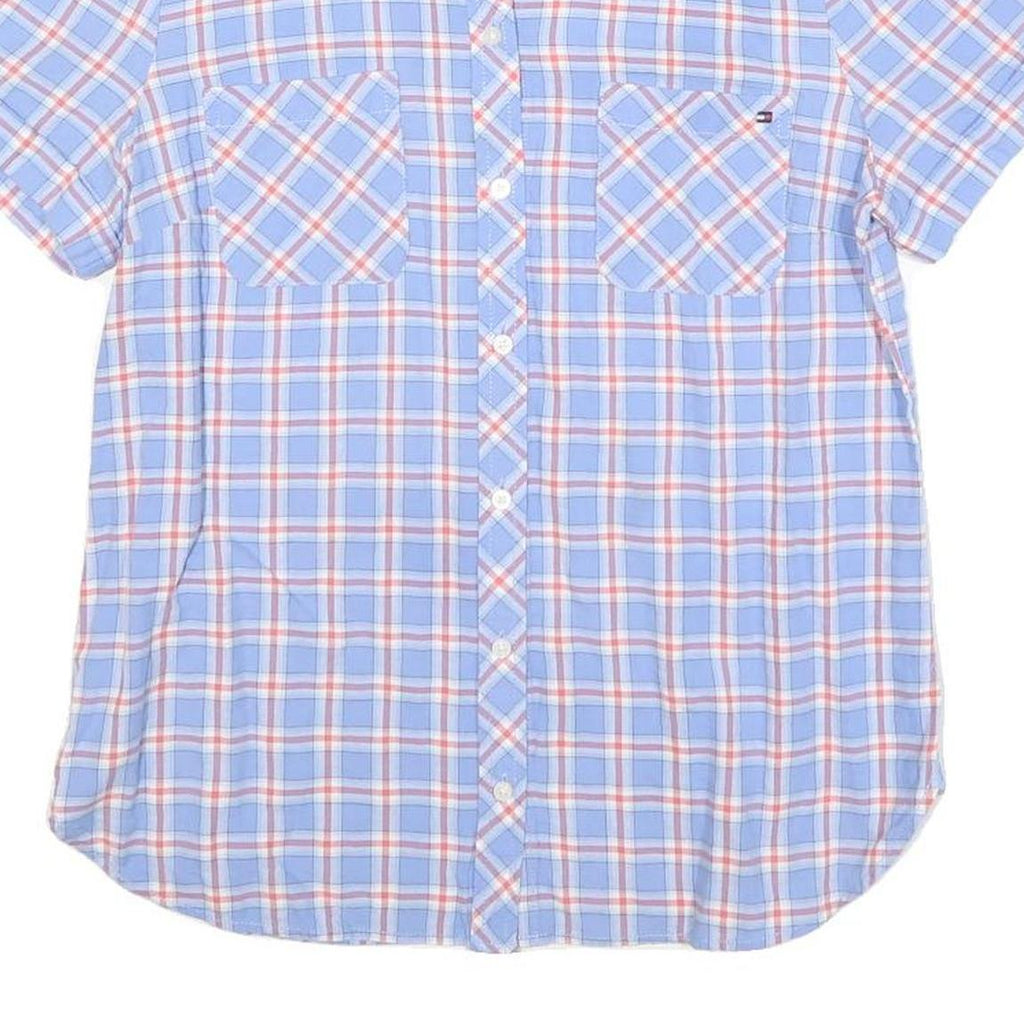 TOMMY HILFIGER Womens Blue & Red Check Shirt S Short Sleeve Cotton Blend