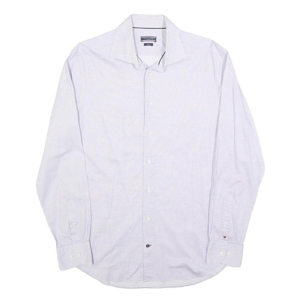TOMMY HILFIGER Mens Blue & White Patterned Shirt M Cotton Blend Classic Fit