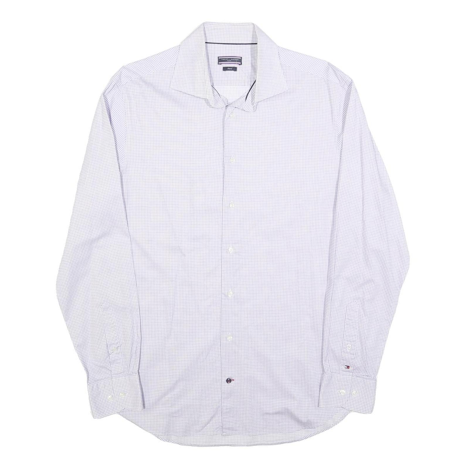 TOMMY HILFIGER Mens Blue & White Patterned Shirt M Cotton Blend Classic Fit