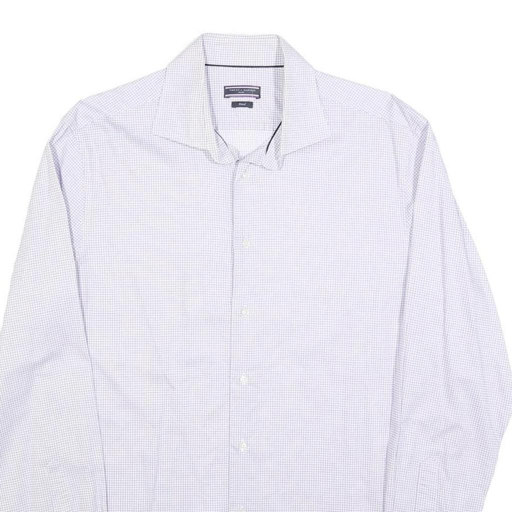 TOMMY HILFIGER Mens Blue & White Patterned Shirt M Cotton Blend Classic Fit