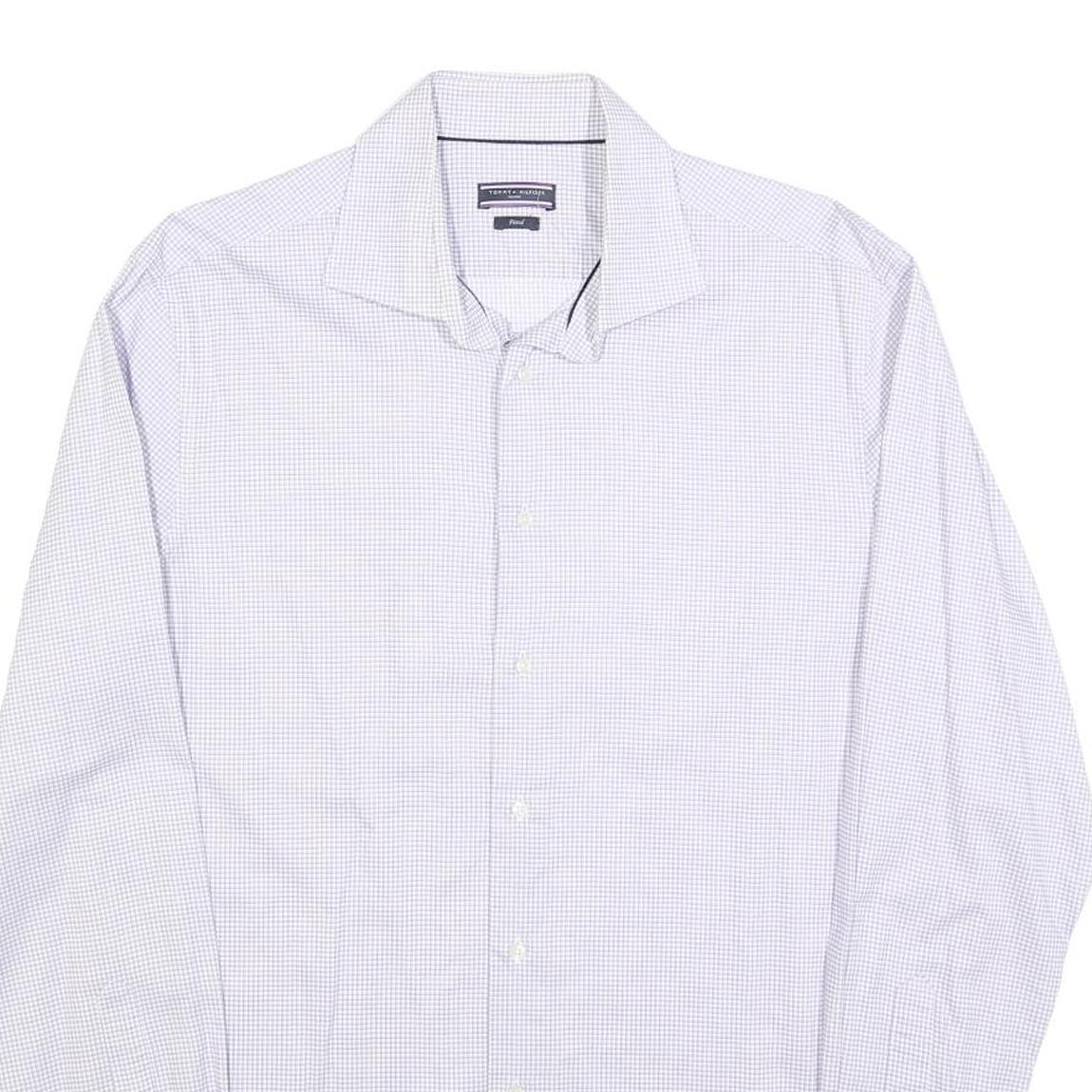 TOMMY HILFIGER Mens Blue & White Patterned Shirt M Cotton Blend Classic Fit