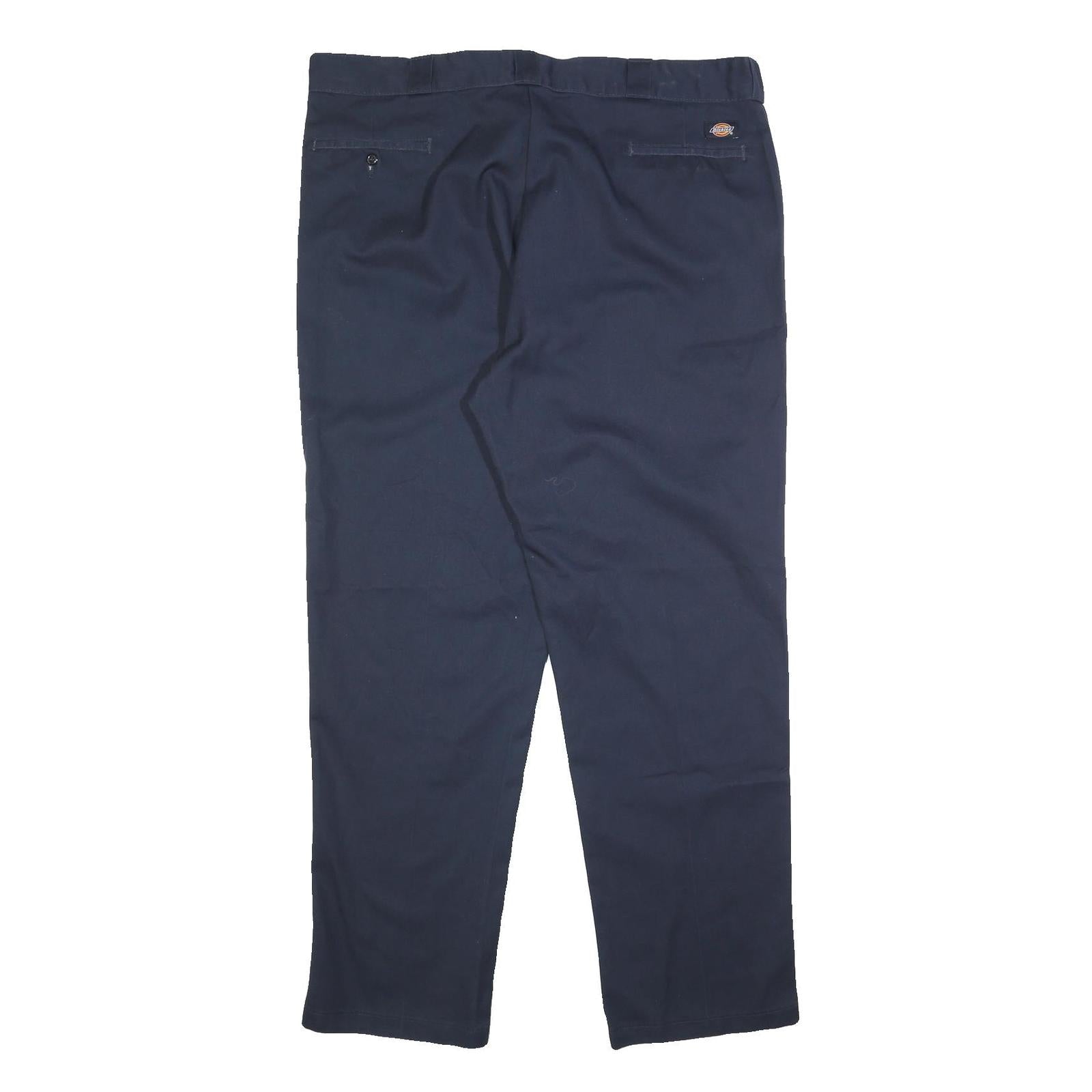 DICKIES Mens Cotton Blend Navy Regular Straight Trousers W44 L34 Workwear Zip