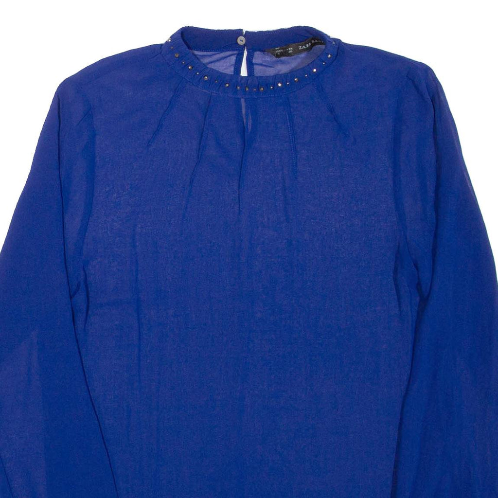 ZARA Sheer Womens Blouse Blue Long Sleeve S