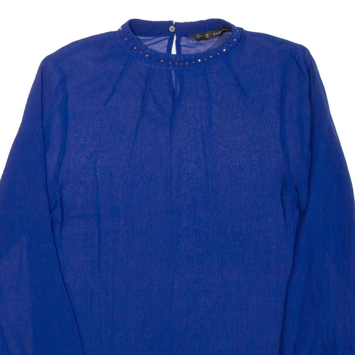 ZARA Sheer Womens Blouse Blue Long Sleeve S