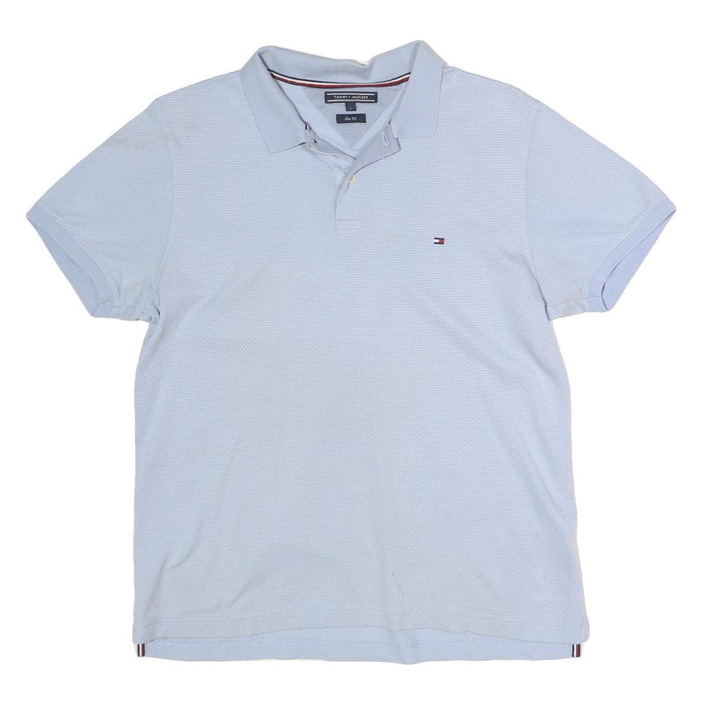 TOMMY HILFIGER Mens Blue Slim Fit Short Sleeve Plain Polo Shirt L