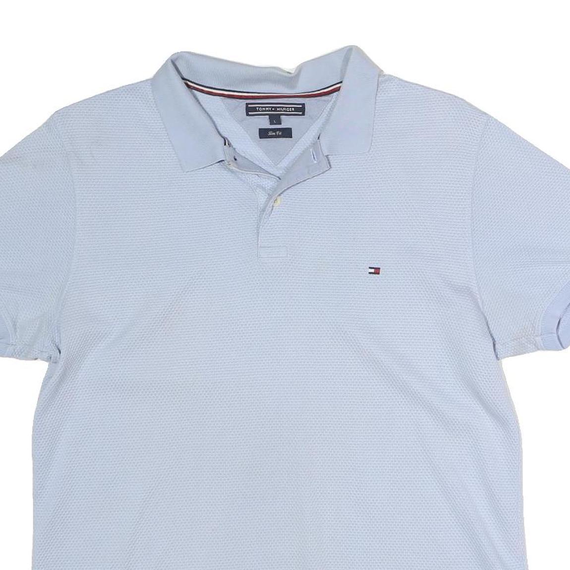 TOMMY HILFIGER Mens Blue Slim Fit Short Sleeve Plain Polo Shirt L