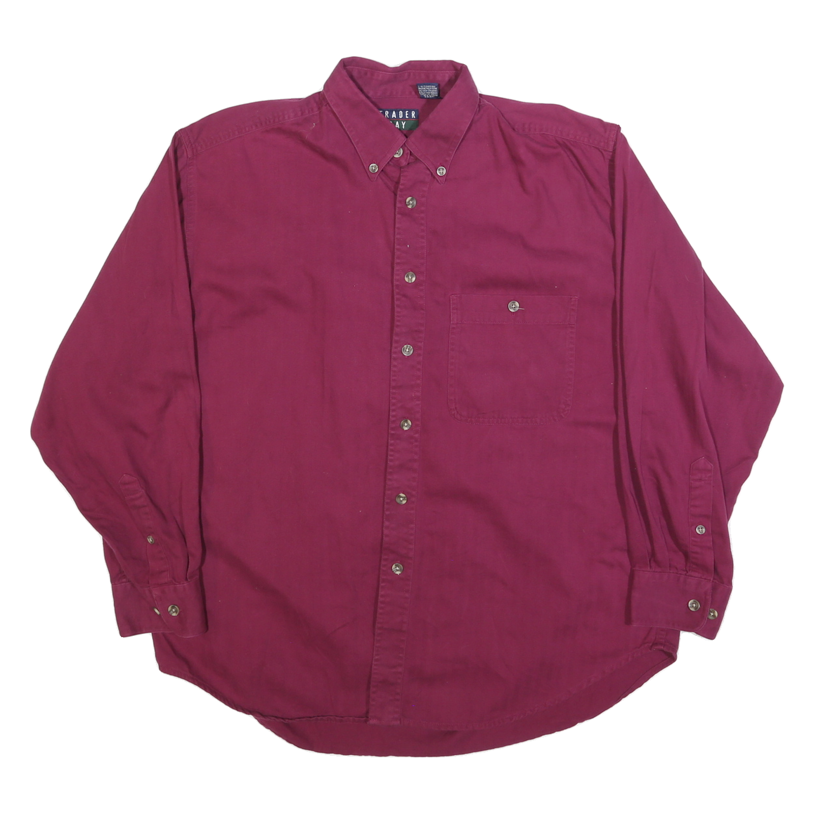 TRADER BAY Mens Maroon Plain Shirt L Button-Down Collar Long Sleeve Cotton Blend