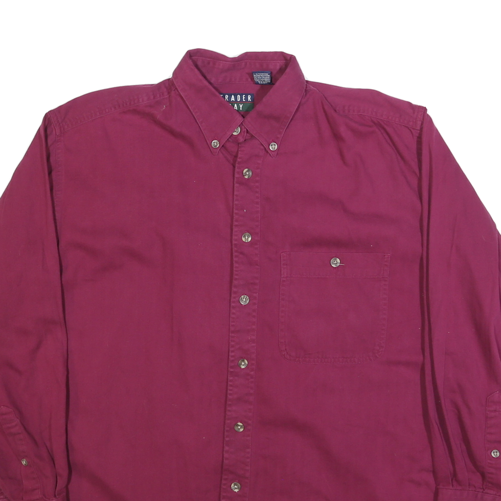 TRADER BAY Mens Maroon Plain Shirt L Button-Down Collar Long Sleeve Cotton Blend