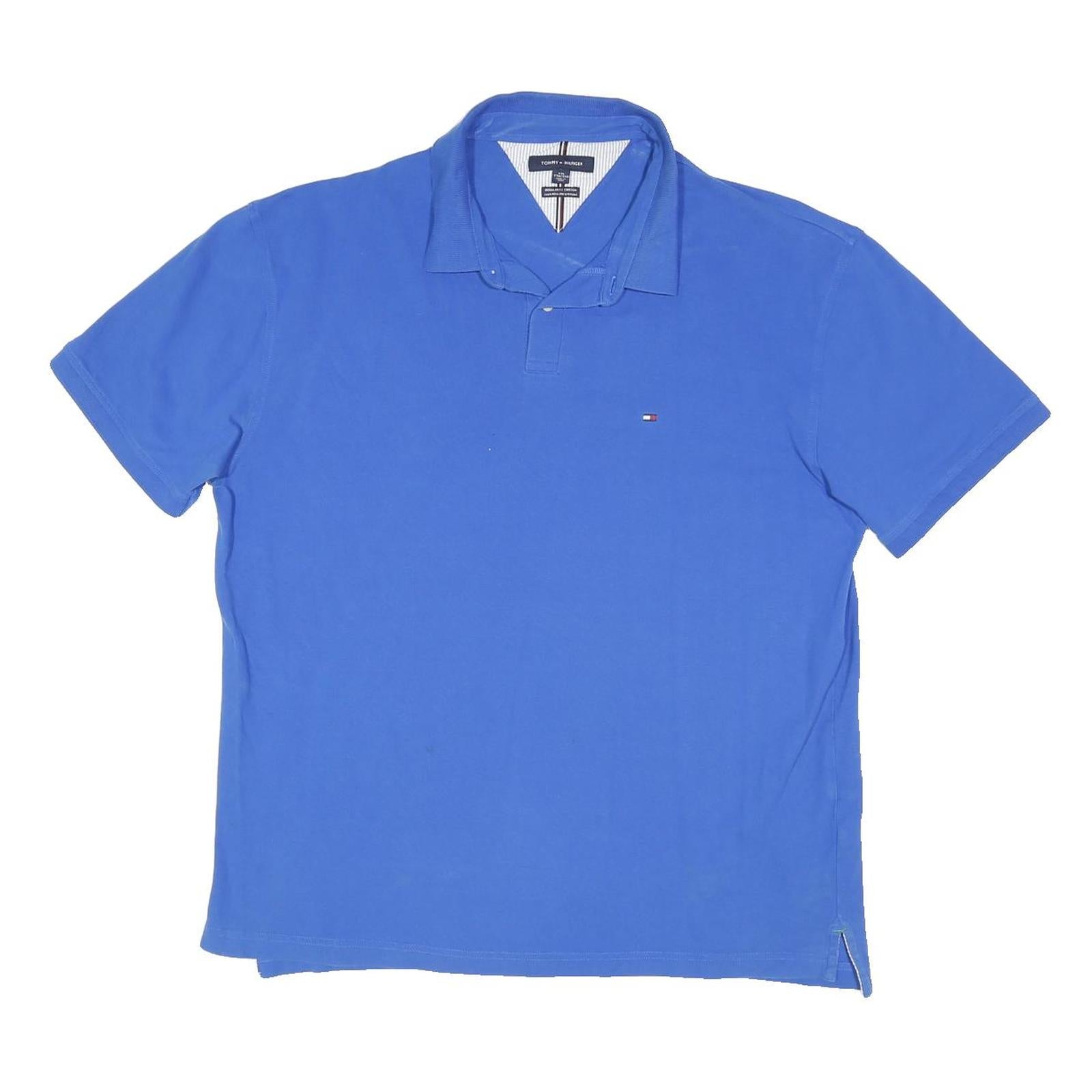 TOMMY HILFIGER Mens Blue Polo Shirt Short Sleeve Plain 2XL Cotton Blend