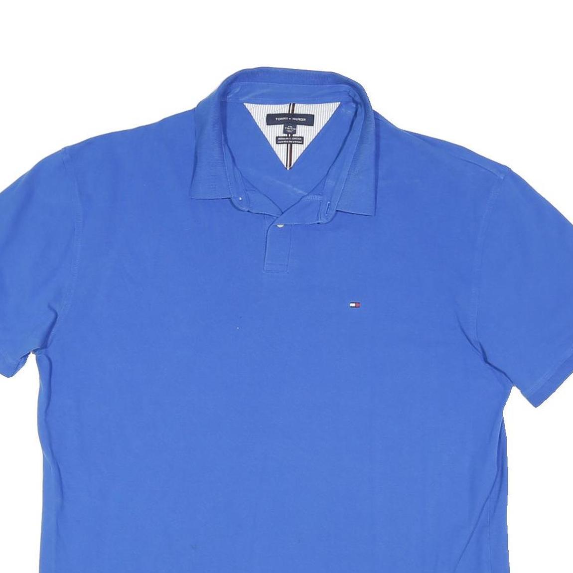 TOMMY HILFIGER Mens Blue Polo Shirt Short Sleeve Plain 2XL Cotton Blend
