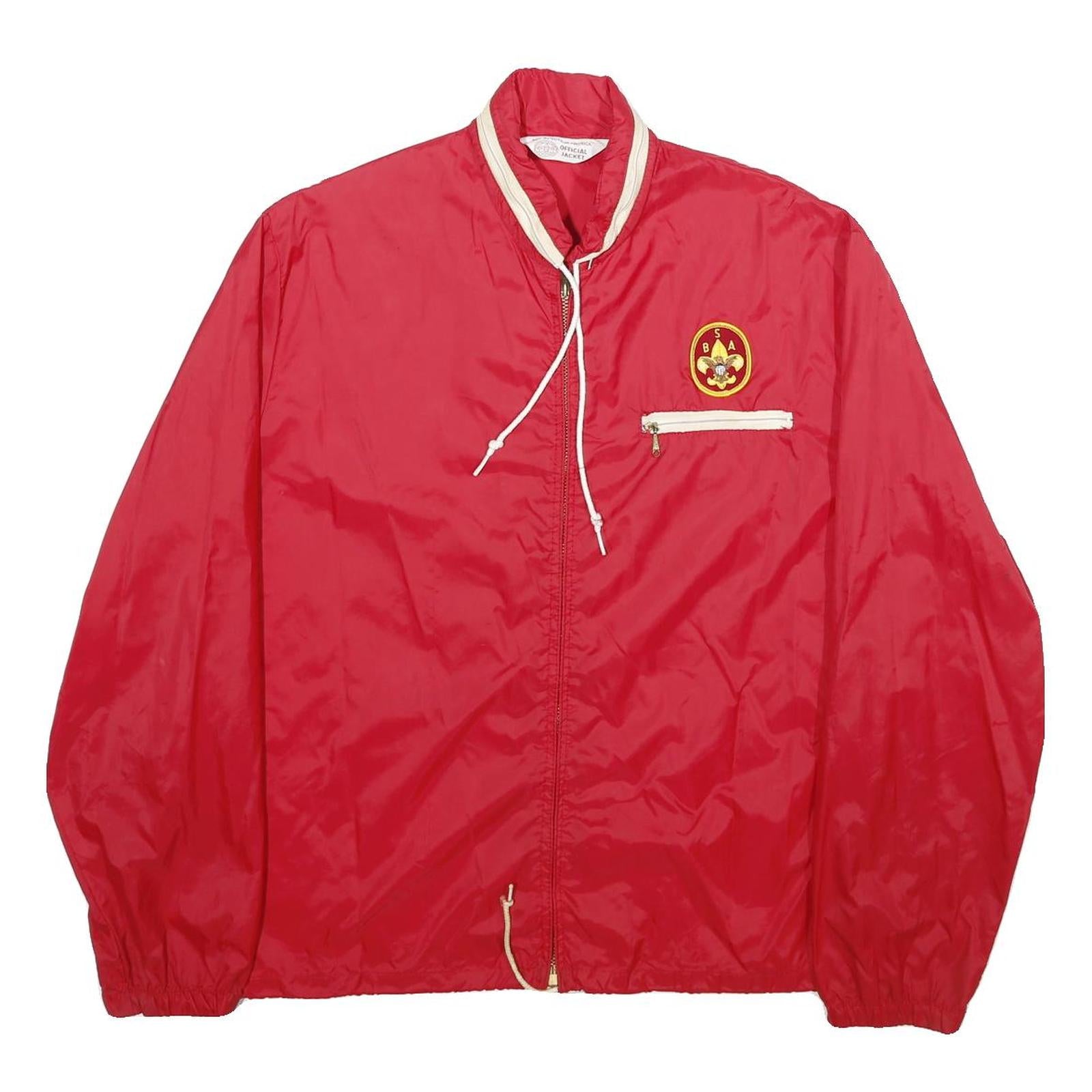 BOY SCOUTS OF AMERICA Mens Red Nylon Bomber Jacket M Plain Zip Lightweight