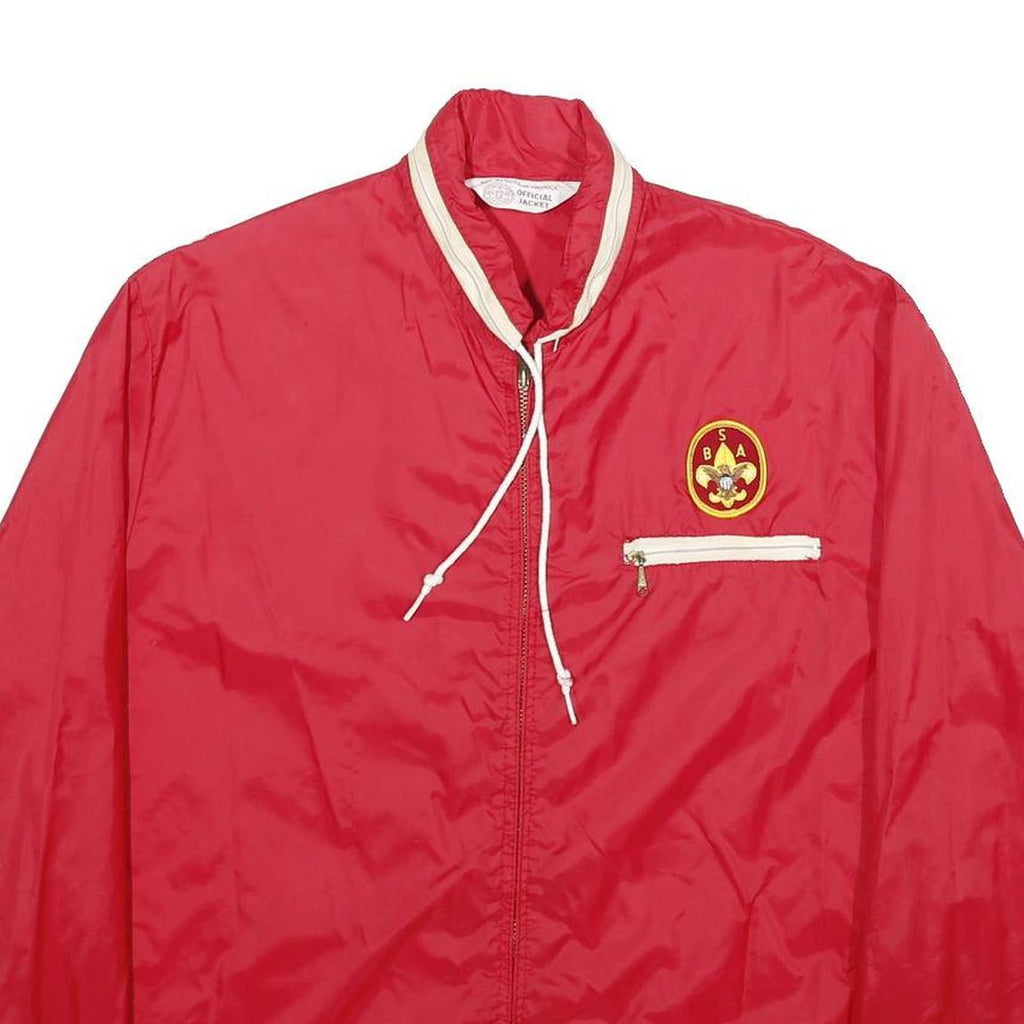 BOY SCOUTS OF AMERICA Mens Red Nylon Bomber Jacket M Plain Zip Lightweight
