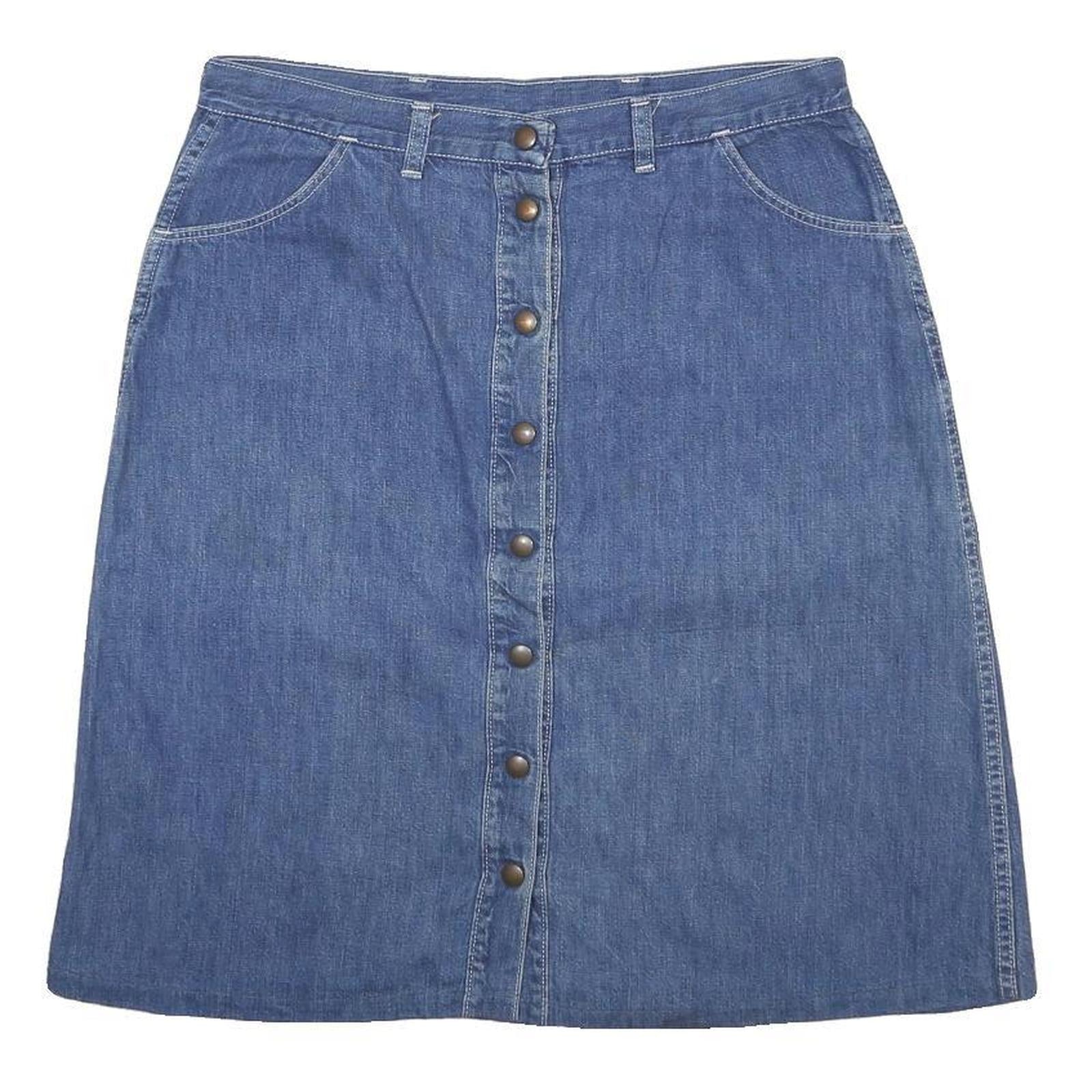 WRANGLER Womens Blue Denim Button Front Midi Cotton Skirt M Stylish Casual