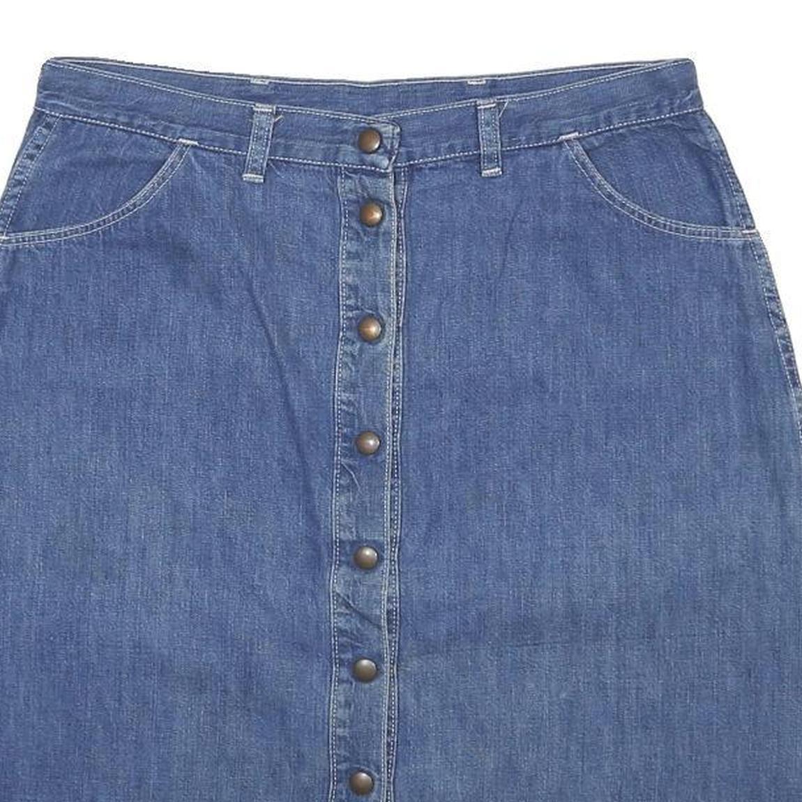 WRANGLER Womens Blue Denim Button Front Midi Cotton Skirt M Stylish Casual