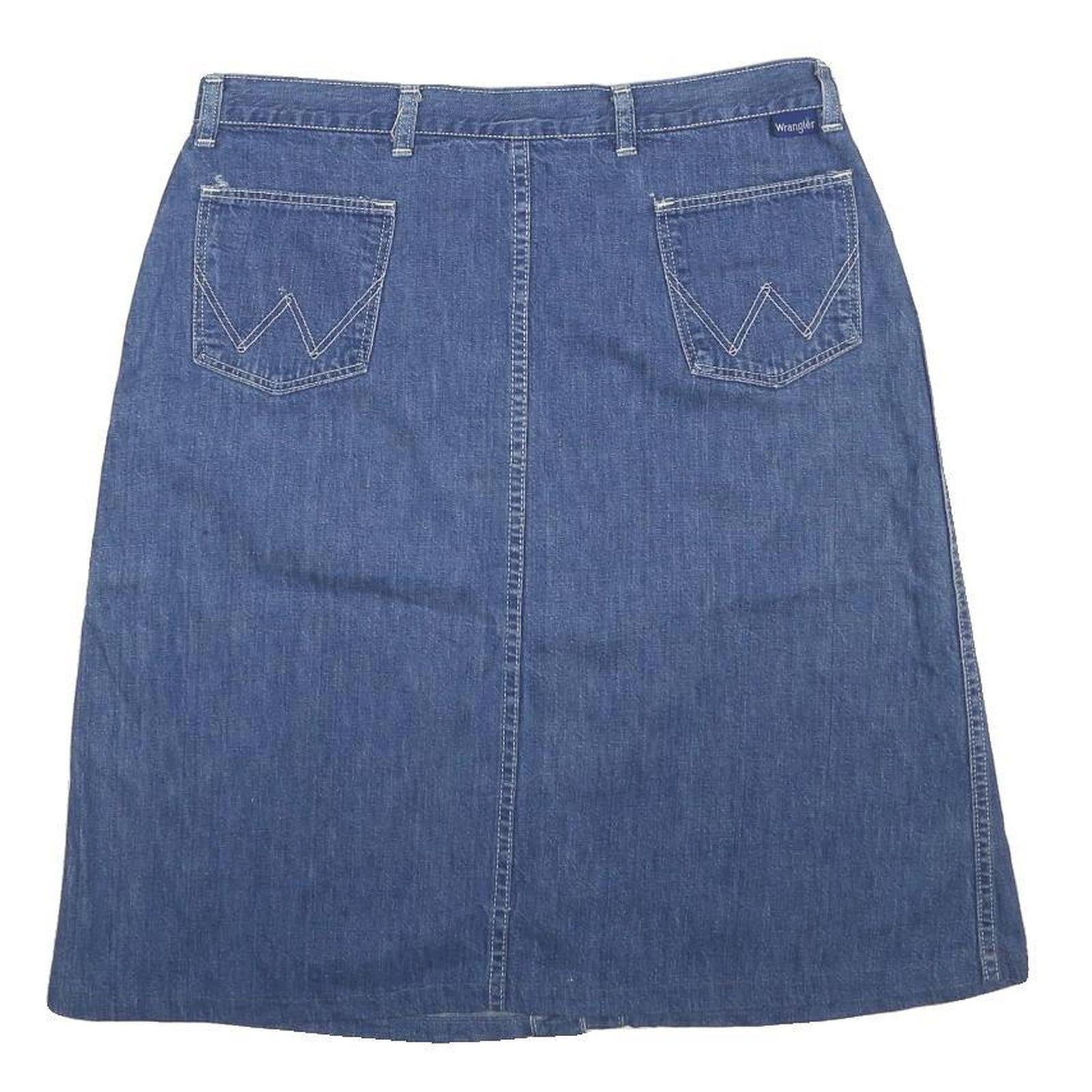 WRANGLER Womens Blue Denim Button Front Midi Cotton Skirt M Stylish Casual