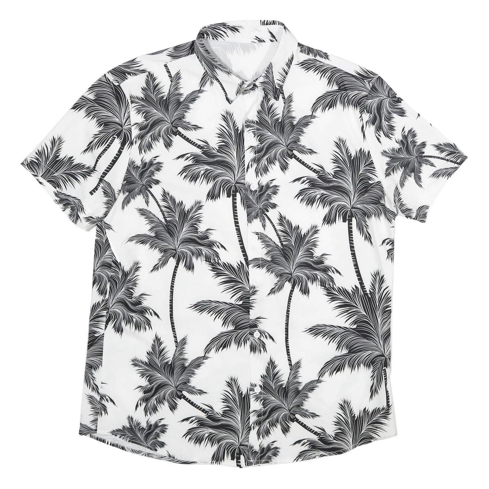 Mens White & Black Palm Tree Short Sleeve Shirt XL Lightweight Summer Casual