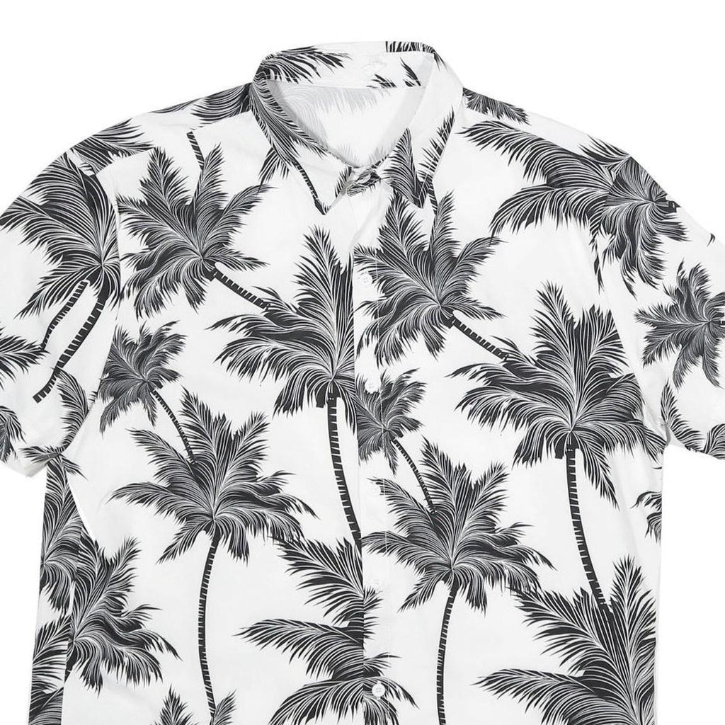 Mens White & Black Palm Tree Short Sleeve Shirt XL Lightweight Summer Casual