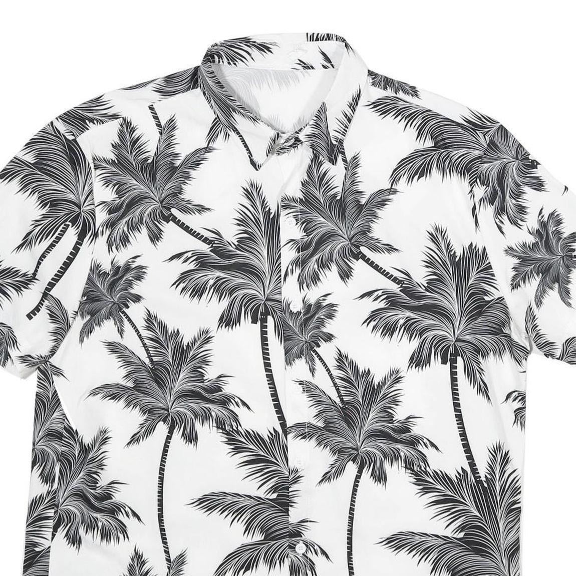 Mens White & Black Palm Tree Short Sleeve Shirt XL Lightweight Summer Casual