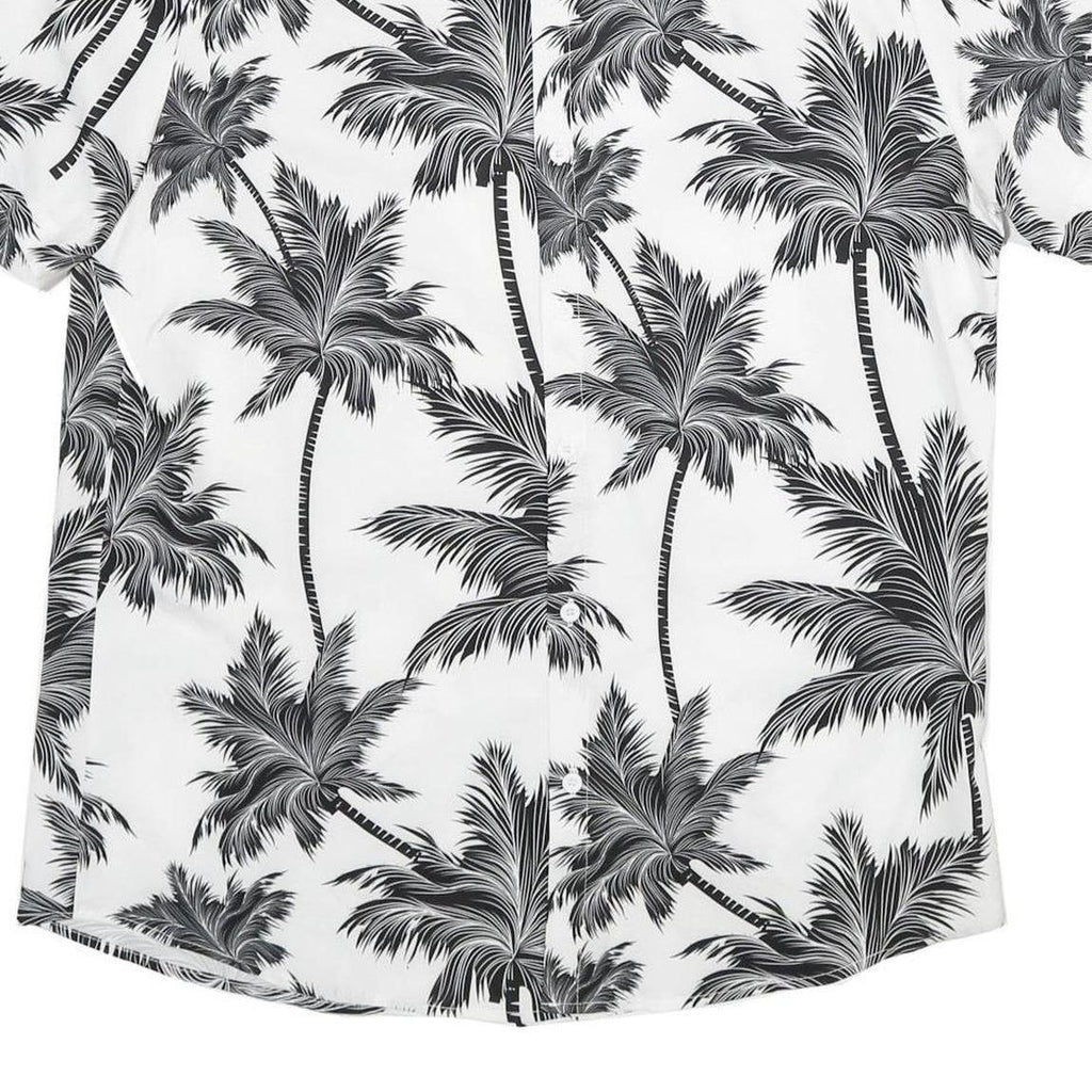 Mens White & Black Palm Tree Short Sleeve Shirt XL Lightweight Summer Casual
