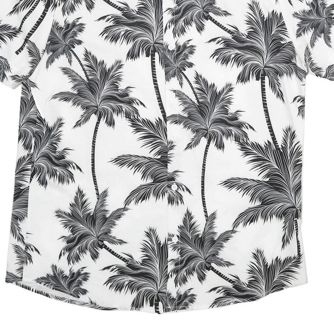 Mens White & Black Palm Tree Short Sleeve Shirt XL Lightweight Summer Casual
