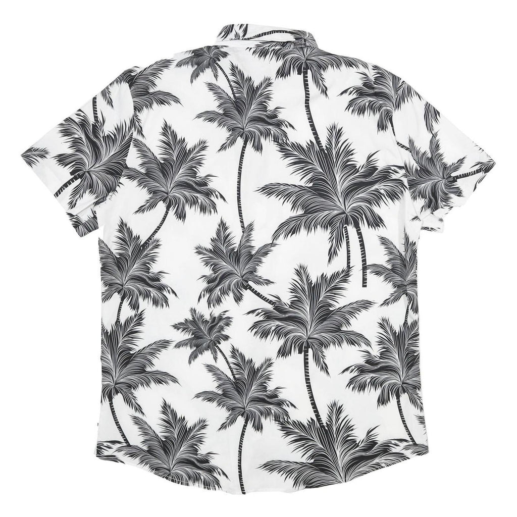 Mens White & Black Palm Tree Short Sleeve Shirt XL Lightweight Summer Casual