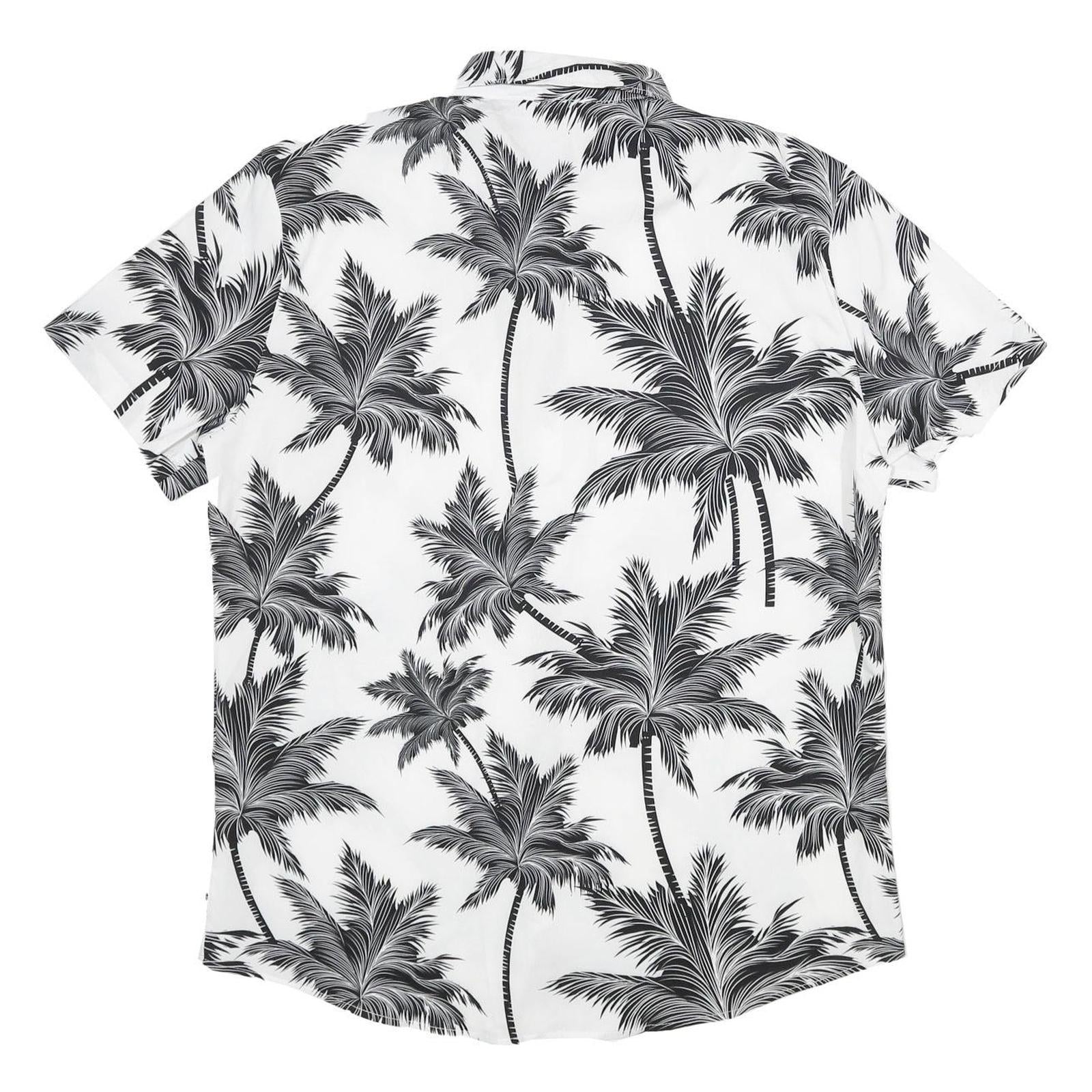 Mens White & Black Palm Tree Short Sleeve Shirt XL Lightweight Summer Casual