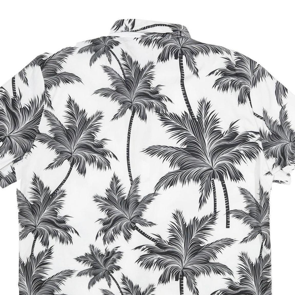 Mens White & Black Palm Tree Short Sleeve Shirt XL Lightweight Summer Casual