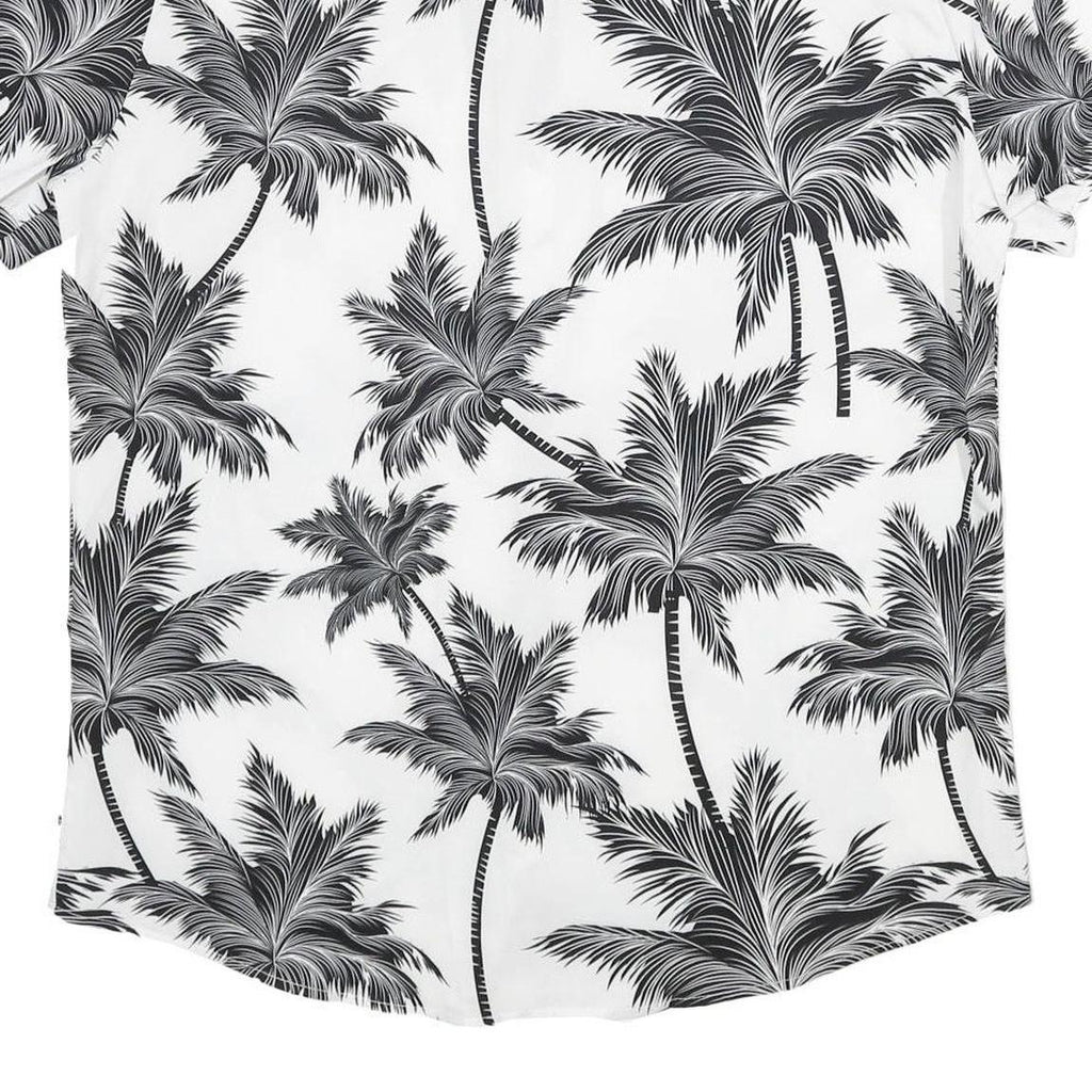 Mens White & Black Palm Tree Short Sleeve Shirt XL Lightweight Summer Casual