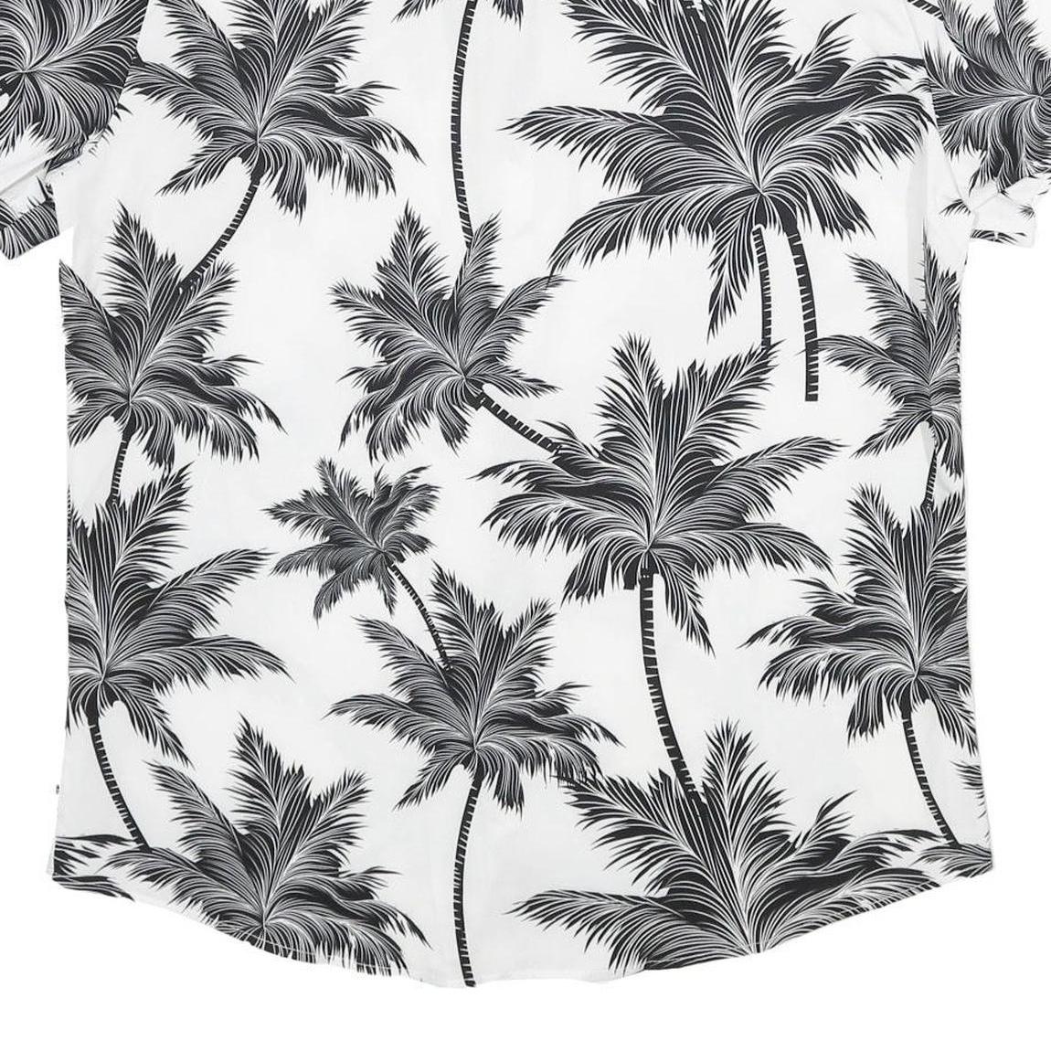 Mens White & Black Palm Tree Short Sleeve Shirt XL Lightweight Summer Casual