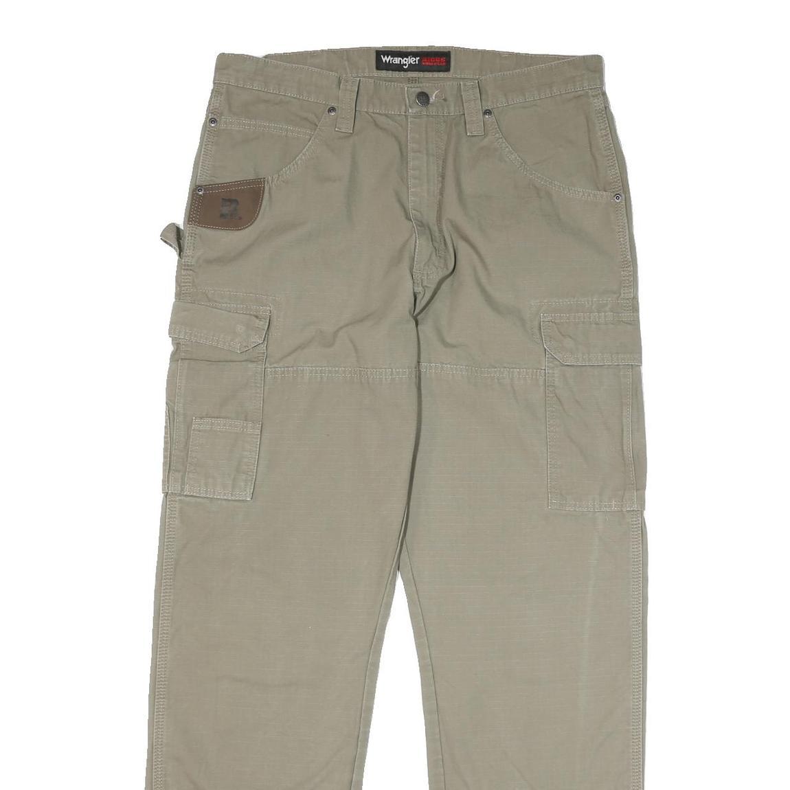 WRANGLER Mens Beige Cotton Blend Regular Straight Trousers W35 L34 Utility Cargo