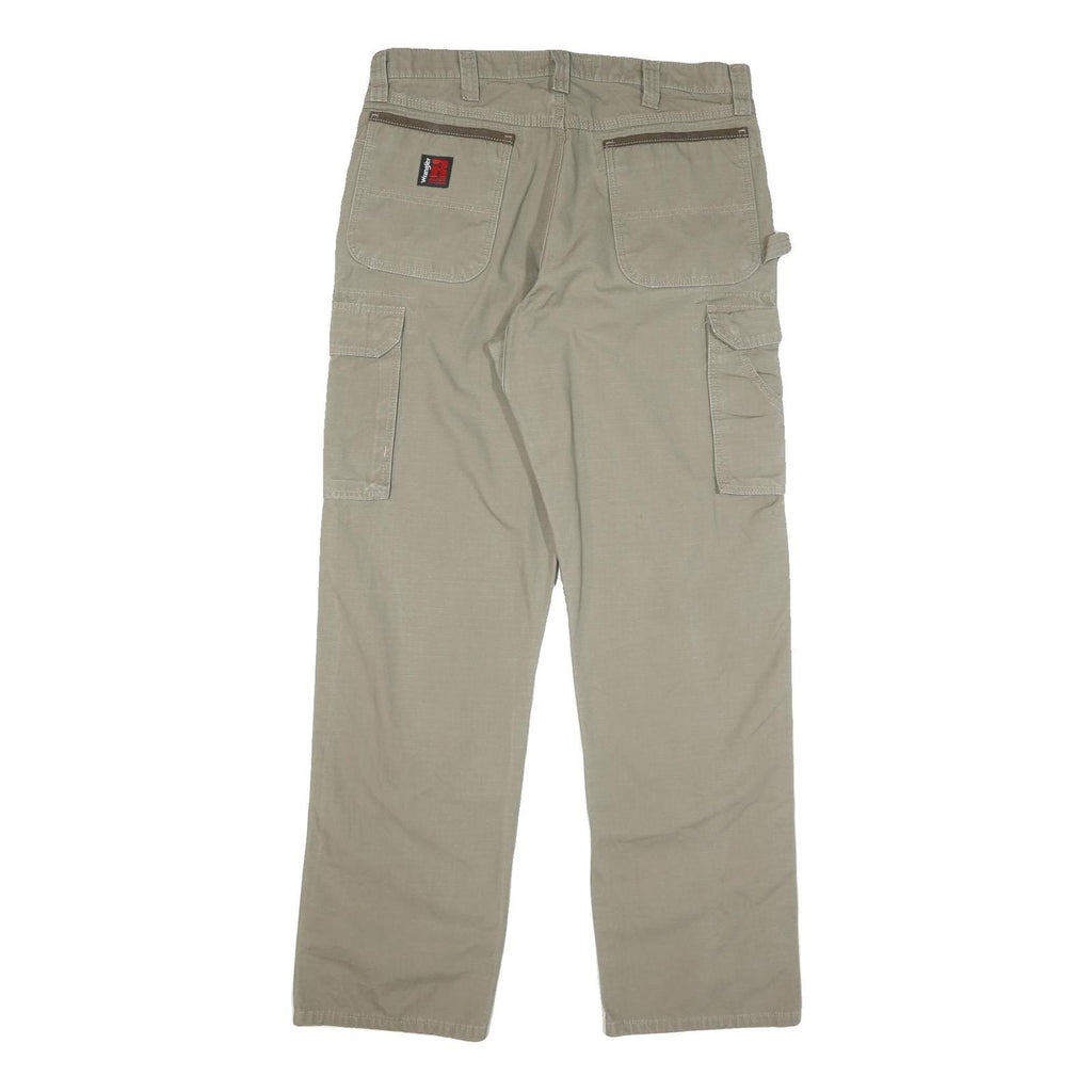 WRANGLER Mens Beige Cotton Blend Regular Straight Trousers W35 L34 Utility Cargo