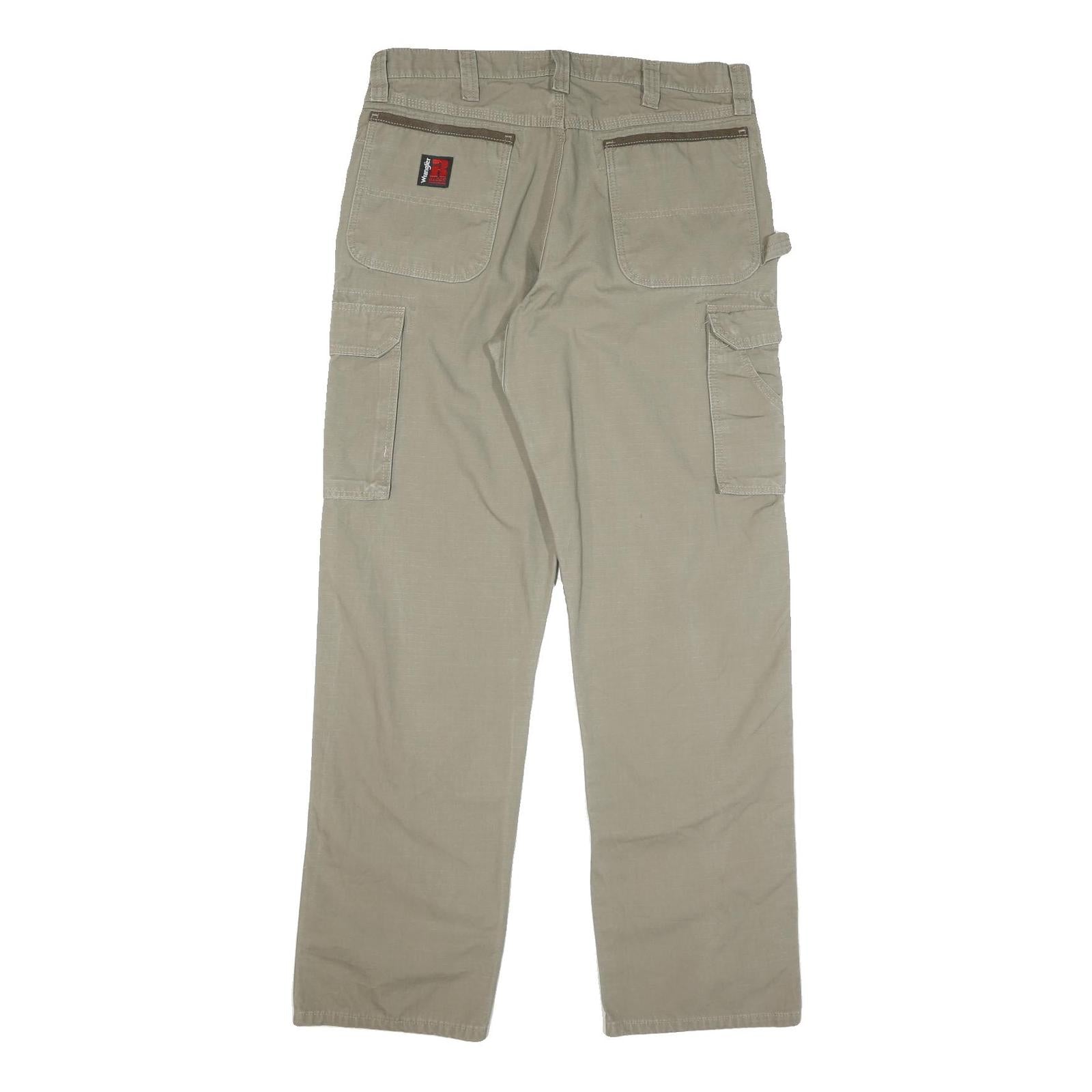 WRANGLER Mens Beige Cotton Blend Regular Straight Trousers W35 L34 Utility Cargo