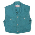 Womens Blue Cotton Button Sleeveless Jacket M Plain Classic Casual Vest