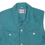 Womens Blue Cotton Button Sleeveless Jacket M Plain Classic Casual Vest