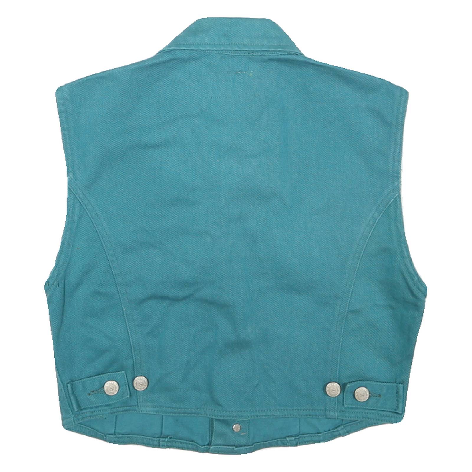Womens Blue Cotton Button Sleeveless Jacket M Plain Classic Casual Vest