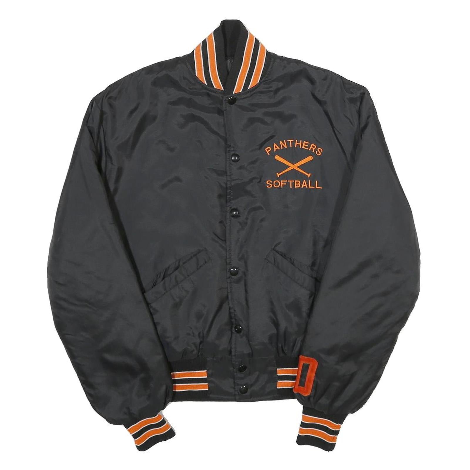 JOSTEN'S Mens Black & Orange Panthers Softball Varsity Jacket M Nylon Button
